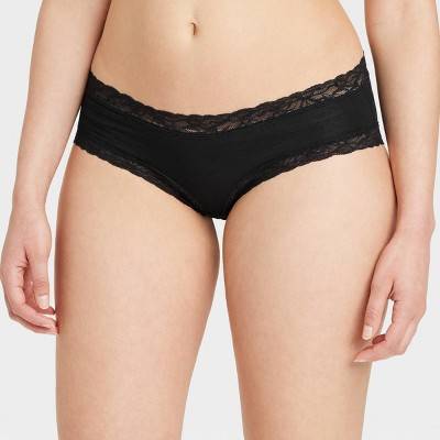 Women's Cotton Blend Hipster Underwear with Lace - Auden™ Black S