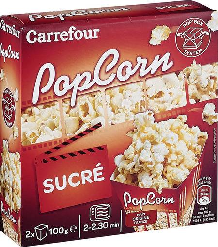 Pop Corn sucré CARREFOUR - les 2 sachets de 100g