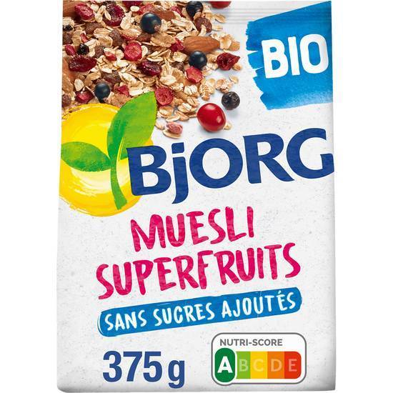 Bjorg - Céréales muesli sans sucres ajoutés bio, raisin - cassis - myrtille - cranberry (375g)