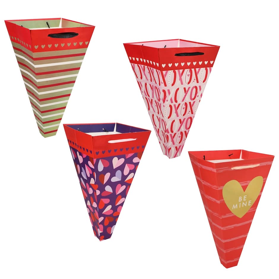 Valentine's Day Themed Printed-Pattern Flower Gift Bag, 1 ct.