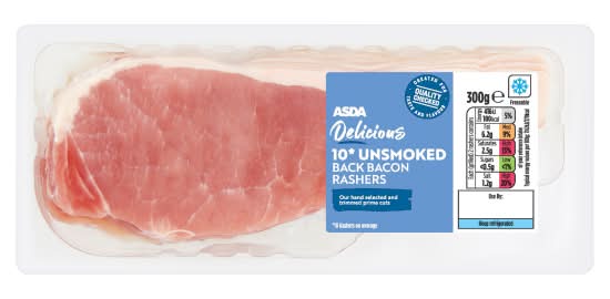 ASDA Delicious Unsmoked Back Bacon Rashers (10 pack)