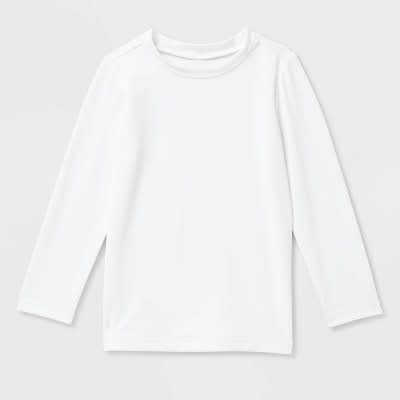 Cat & Jack Toddler Long Sleeve Solid Swim Rash Guard Top, 4T, White