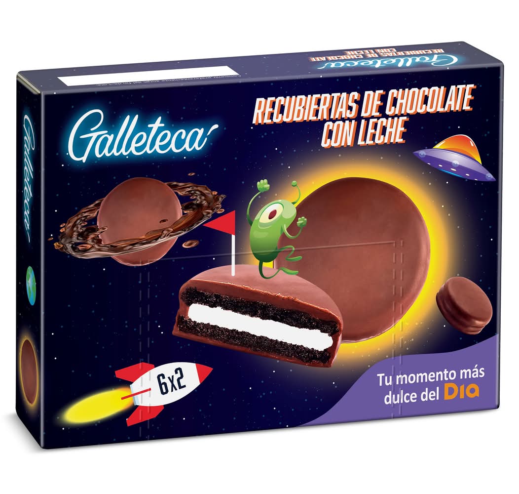Galletas De Cacao Rellenas De Crema Bañadas Con Chocolate Con Leche Galleteca De Dia Caja 252 G