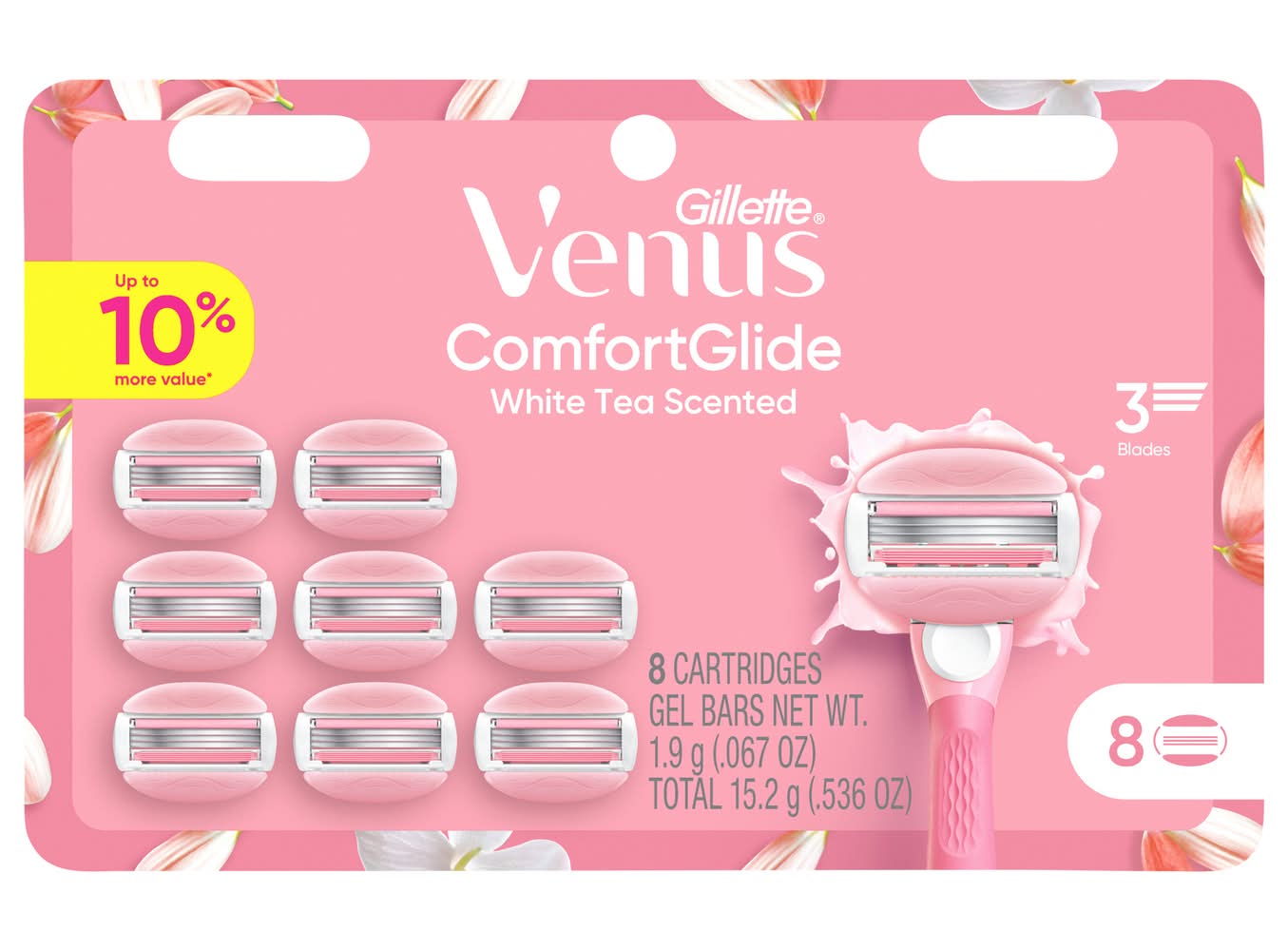 Gillette Venus Comfort Glide Women's Razor Blade Refills, White Tea (8 ct)