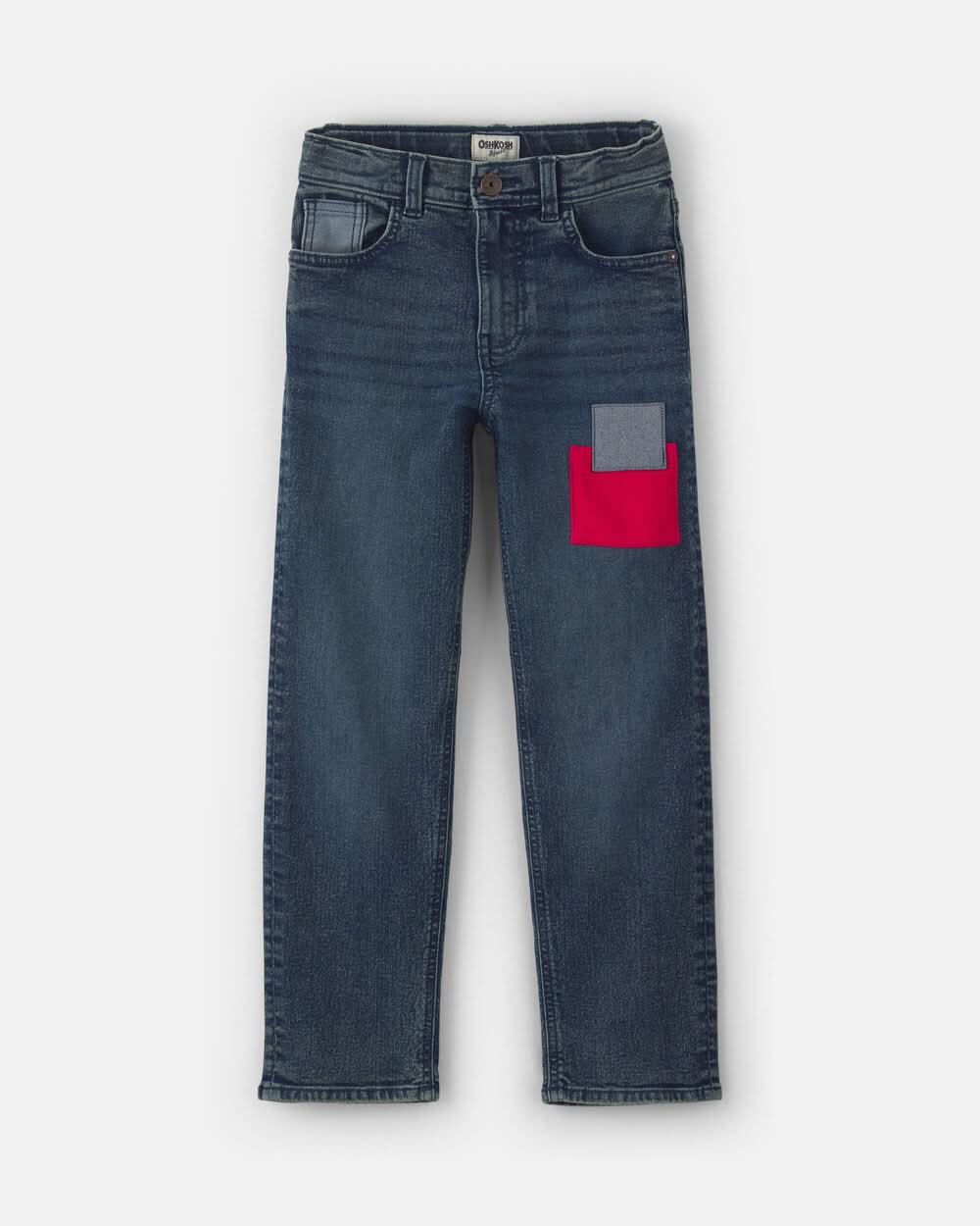 Boys Patched Denim Straight Jeans - Medium Wash - 8