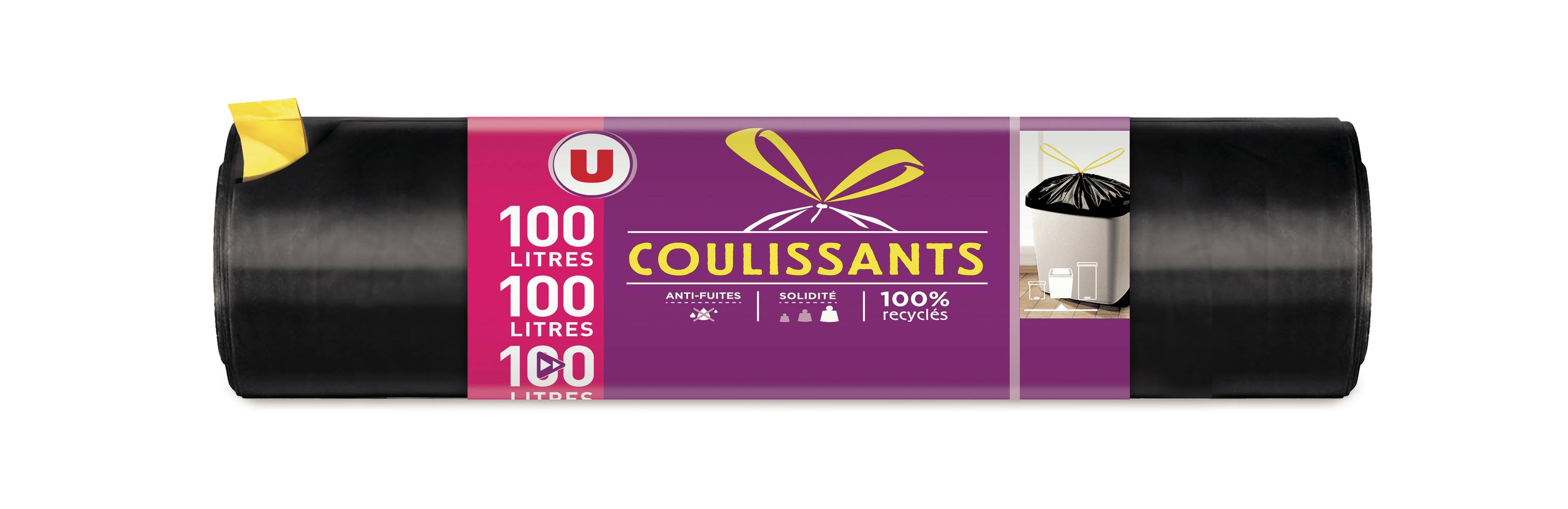 Les Produits U - Sacs poubelles avec attaches coulissantes (100l)