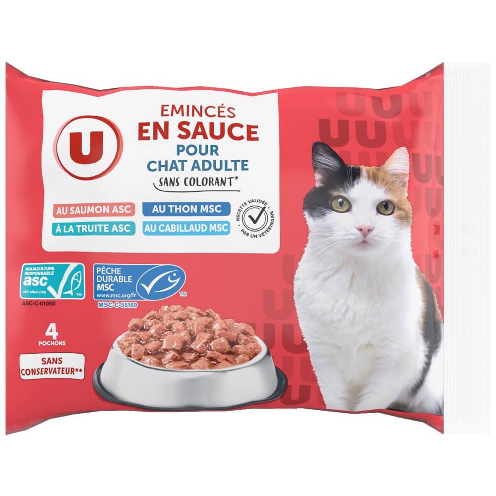 U - Sachets fraicheur pour chat emincés en sauce poissons (4 pièces)