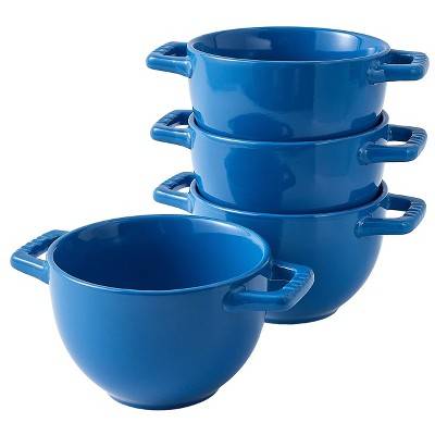 Bruntmor 24 oz French Onion Soup Crocks with Handles, Set of 4 Blue