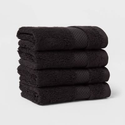 Threshold Performance Plus Bath Towel, 13x13 in, Black (4 pack)
