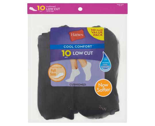 Hanes Cool Comfort Cushioned Low Cut Socks, 5-9, Black-Pink (10 ct)
