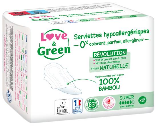 Love And Green - Serviettes hypoallergeniques super (12 pièces)