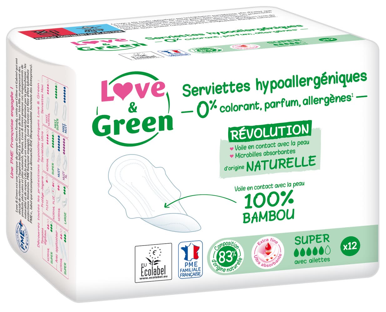 Love & Green - Serviettes hypoallergeniques super avec ailettes 100% bambou, female (12)