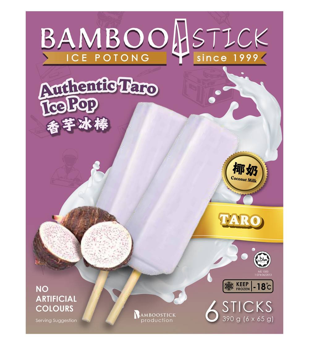 Bamboostick Authentic Ice Potong Sticks, Taro (6 x 65g)