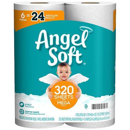 Angel Soft Mega Roll 2 Ply Unscented Bathroom Tissue