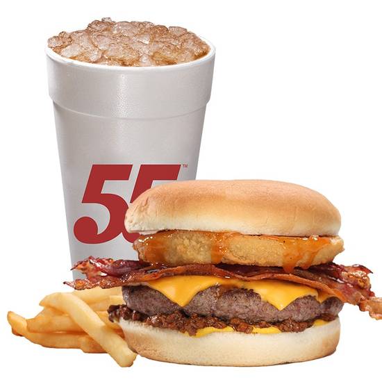 Order JB&B BBQ Bacon Burger Meal food online from Hwy 55 Burgers, Shakes & Fries store, New Bern on bringmethat.com