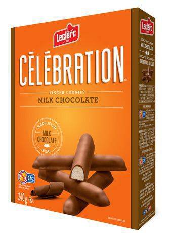 Leclerc biscuits bâtonnets enrobés de chocolat au lait célébration (240 g) - célébration milk chocolate finger cookies (240 g)