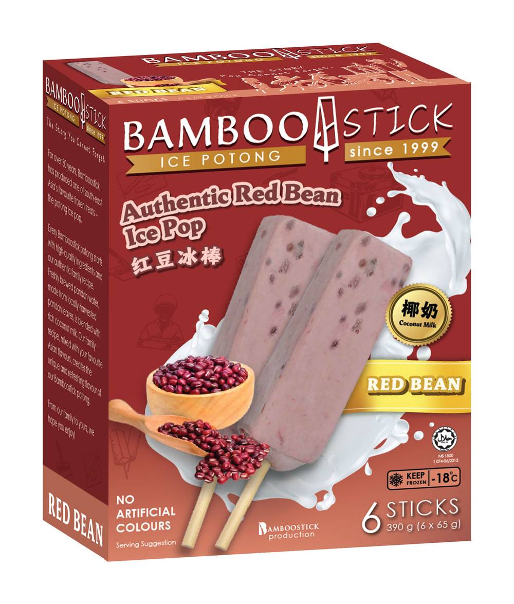 Bamboostick Authentic Ice Pop Sticks, Red Bean (6 x 65g)