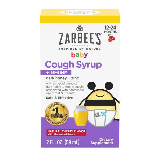 Zarbee's Naturals Baby Cough Syrup + Immune with Honey, Natural Cherry Flavor, 2 Fl Oz