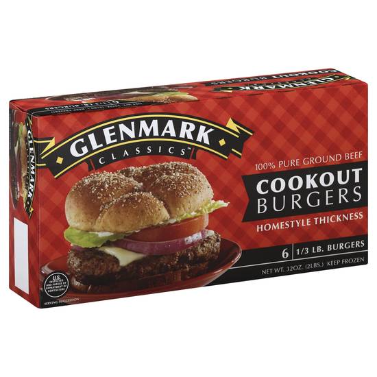 Glenmark Classic Homestyle Thickness Cookout Burgers (6 ct)