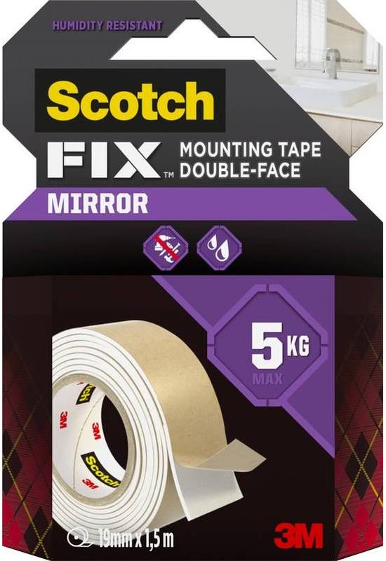 Scotch - Fixer mounting tape double face miroir blanc 1.5m x 19mm