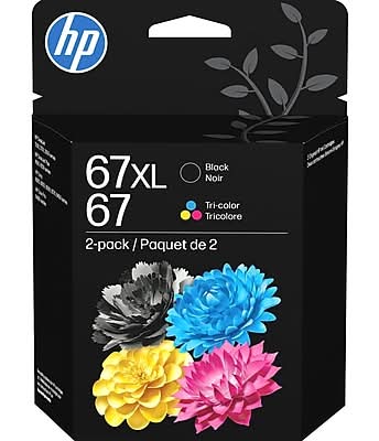 HP 67XL/67 Black High Yield and Tri-Color Standard Yield Ink Cartridge, 2/Pack (3YP30AN#140)