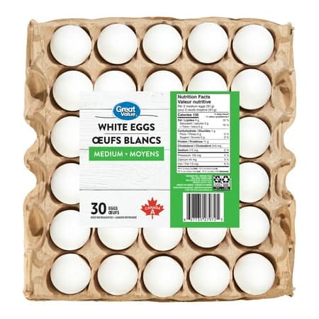 Great Value White Eggs, M (30 ct)