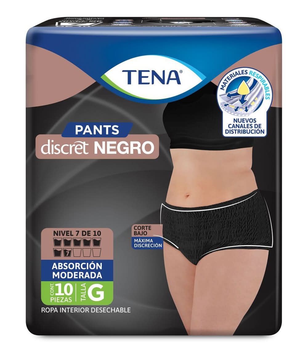 Tena · Discret pants ropa interior desechable, G, negro (10 un)
