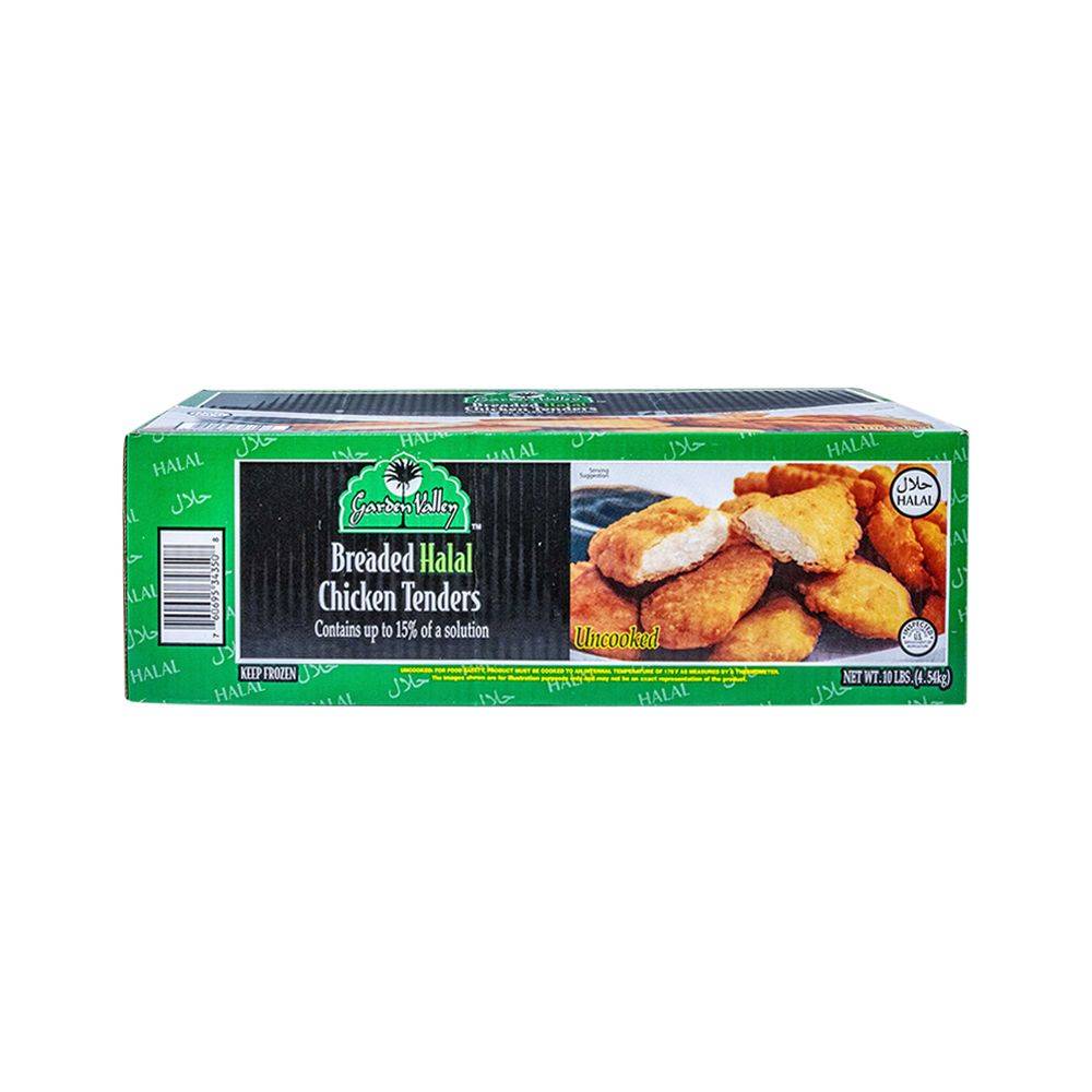 Garden Valley Breaded Halal Chicken Tenders, Fully Cooked - 10 lbs (Case of 1)