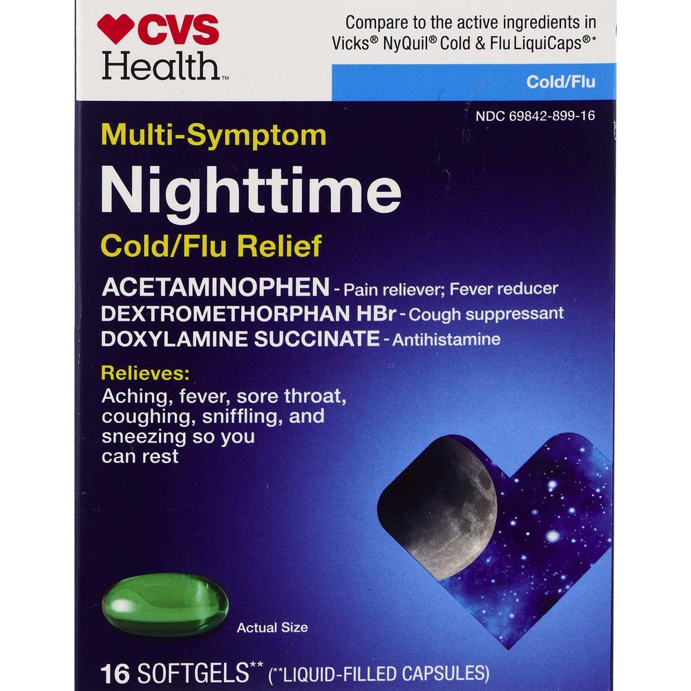 CVS Health Multi-Symptom Nighttime Cold/Flu Relief Softgels, 16 CT