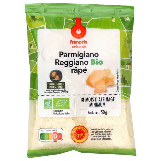 Fromage Parmigiano Reggiano râpé Bio March  franprix bio 50g