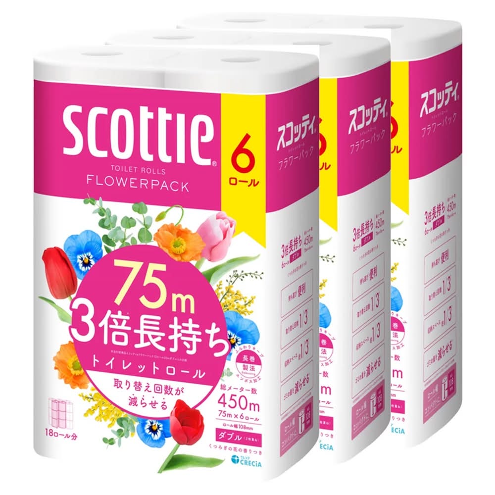 SCOTTIE フラワーパック 3倍長持ち18ロール ダブルプライ