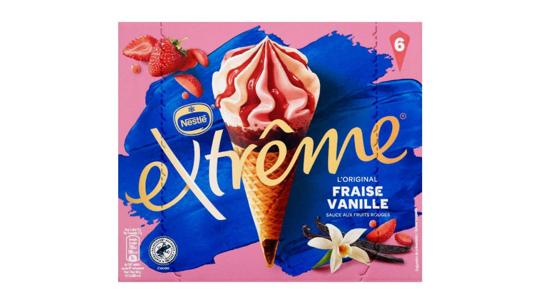 EXTREME NESTLE Cônes extrême fraise vanille sauce aux fruits rouges 6x71g Les 6, 426g