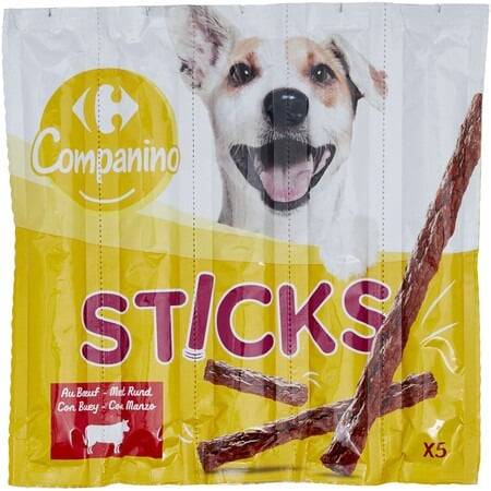 Récompense pour chien Sticks au bœuf CARREFOUR COMPANINO - les 5 sticks de 10g