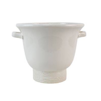 Maceta grande de cerámica Everhome™ forma de urna color blanco