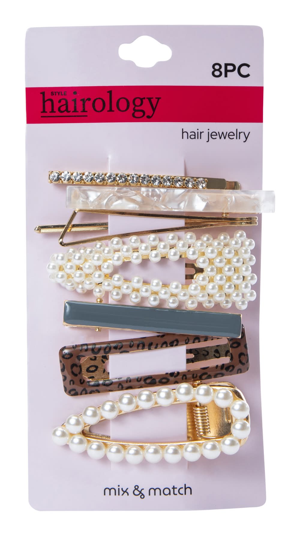 Assorted Fashion Jewelry Hair Clips 8-Count Brown
