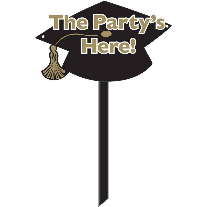 Black Gold Grad Cap Graduation Yard Sign