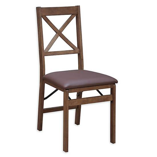 Bee & Willow™ Padded Folding Chair in Walnut/Brown Faux Leather