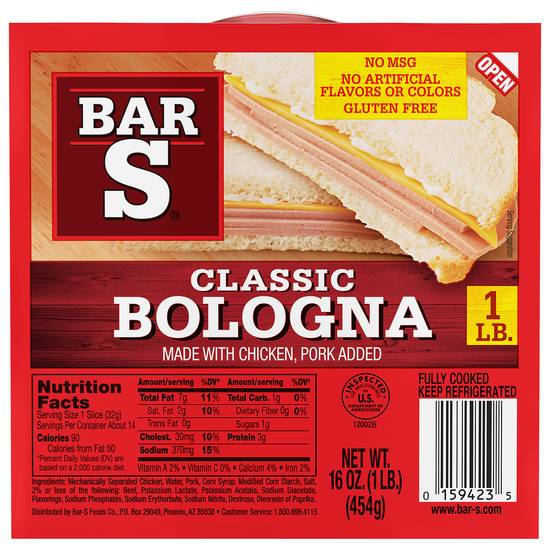 Bar-S Classic Bologna Made With Chicken & Pork