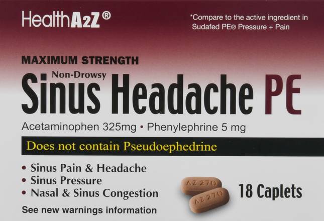 Healtha2z Maximum Strength Sinus Headache Pe Caplets (18 ct)