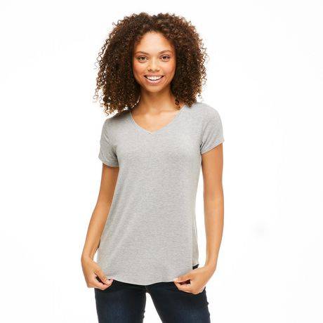 George Women's Melange Drapey V-Neckline Tee (m/grey)