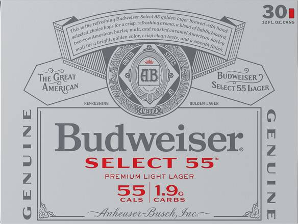 Budweiser Select 55 Light Golden Lager Beer (30 ct, 12 fl oz)