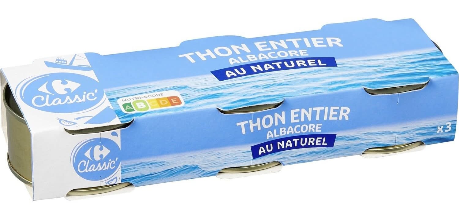 Carrefour Classic' - Thon entier albacore au naturel (3 x 80g)