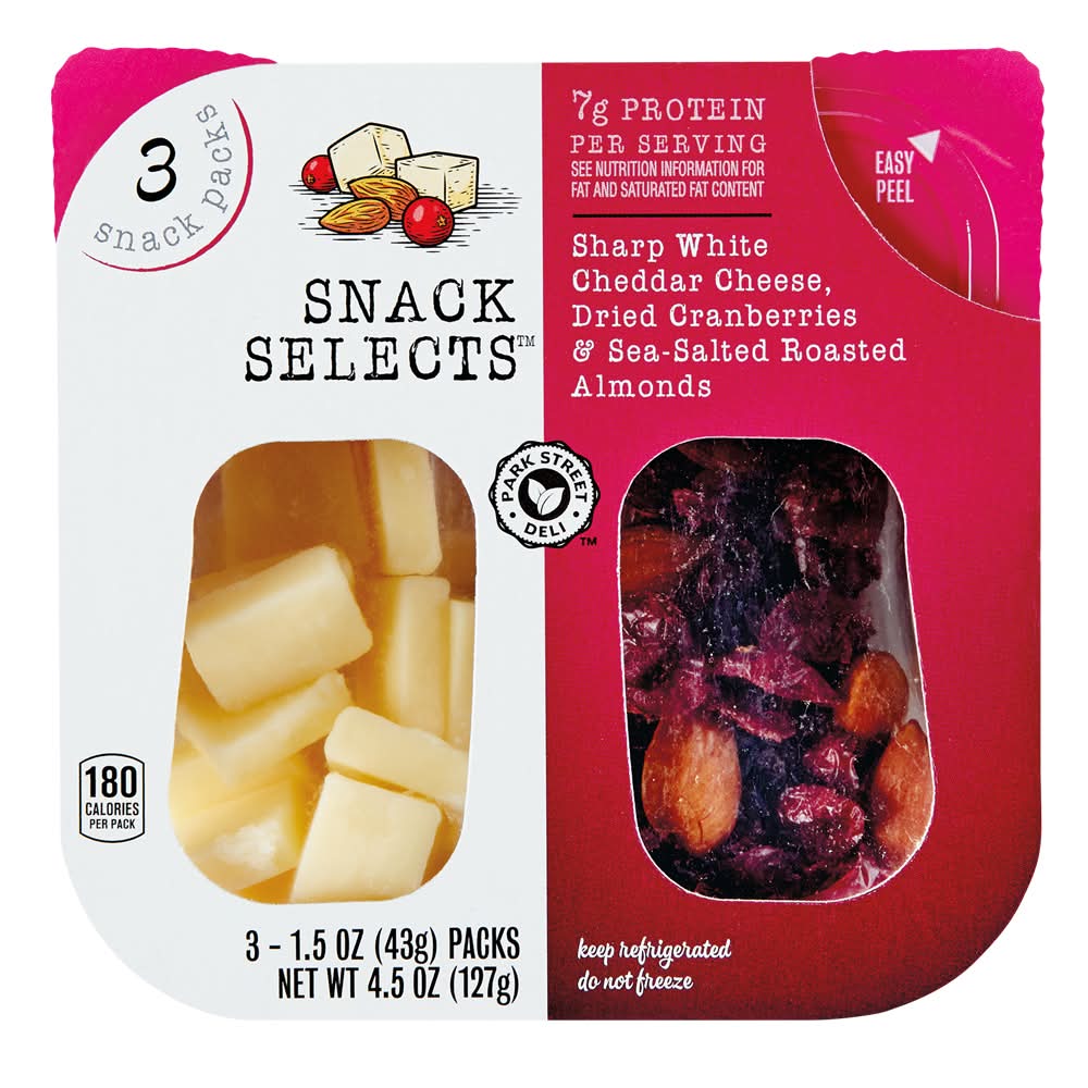Snack Selects Deli Sharp White Cheddar Dried Cranberries & Roasted Almonds, Sea Salt (3 x 1.5 oz)
