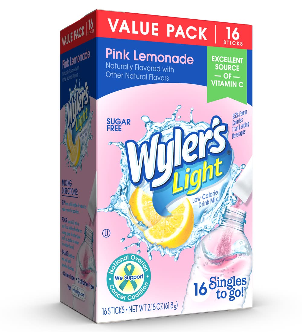 Wyler's Low Calorie Pink Lemonade Drink Mix Value pack (2.18 oz, 16 ct)