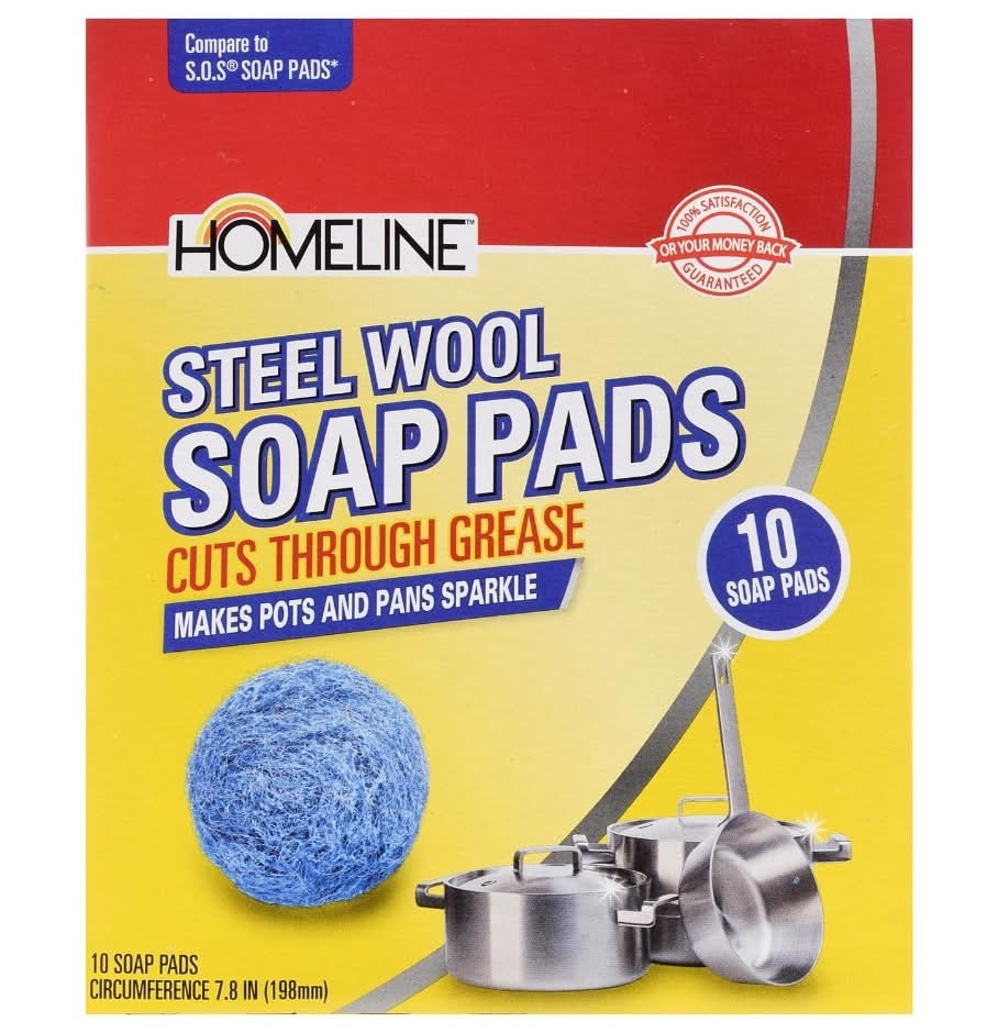 Homeline Steel Wool Soap Pads, 7.8 In (10 ct)