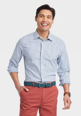 Goodfellow & Co. Performance Long Sleeve Button-Down Dress Shirt, Men, XXL, Navy Blue