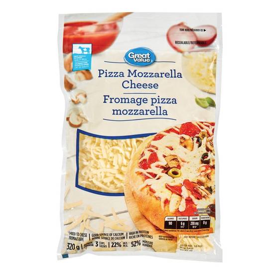 Great value fromage râpé pizza mozzarella greatvalue (320 g) - pizza mozzarella cheese (320 g)