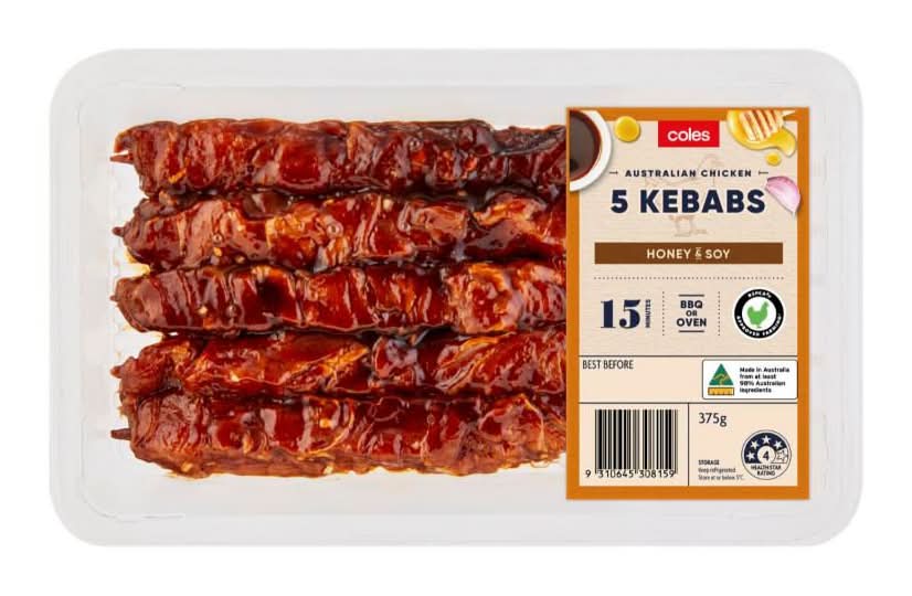 Coles Honey & Soy Chicken Kebabs (375g, 5 pack)