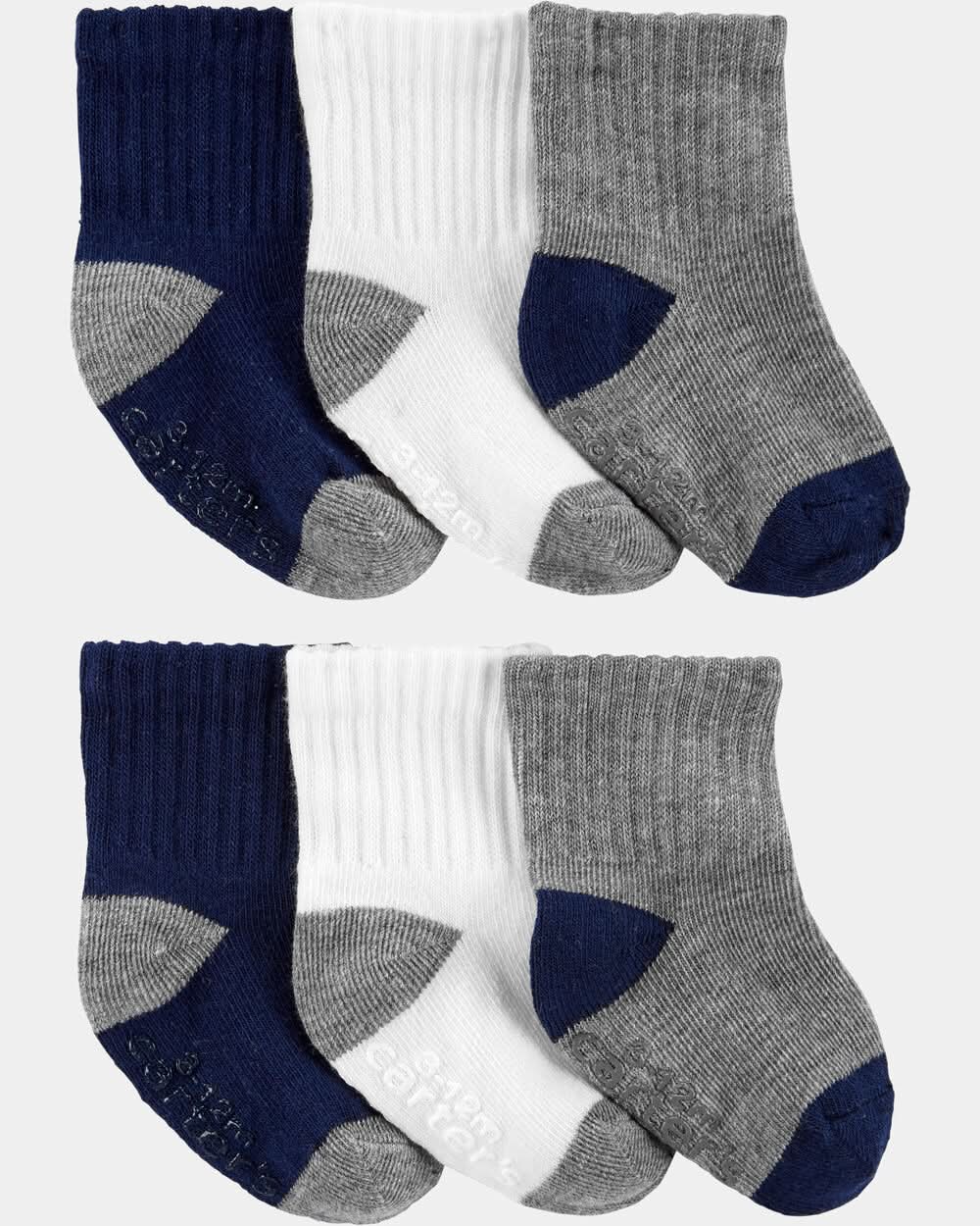 Toddler Boy 6-Pack Ankle Socks - Navy/Grey/White - 2T-4T
