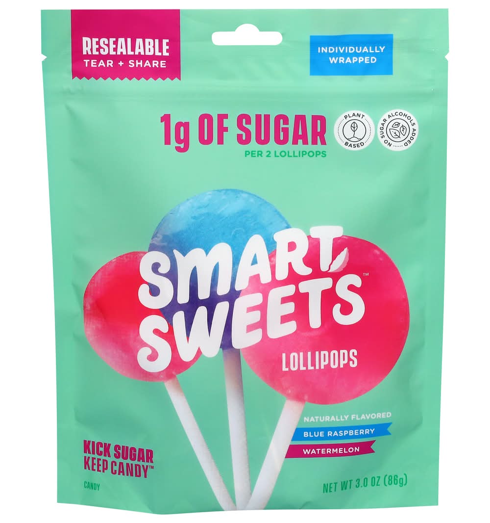 SmartSweets Lollipops, Blue Raspberry, Watermelon (3 oz)